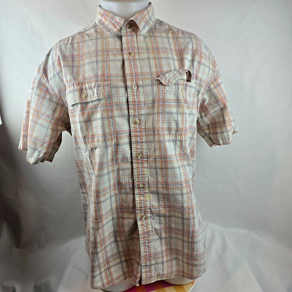 LL Bean Shirt Mens XL White Peach Button Up Traditional Fit Casual Outdoors Gorp